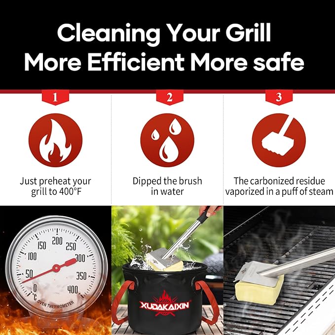 Grill Brush Bristle FreeBBQ Replaceable Scraper Cleaning HeadSafe Grill Accessories for Cast Iron Grates/Porcelain/Weber Gas/Charcoal GrillGrill Brush for Outdoor Grill-Yellow
