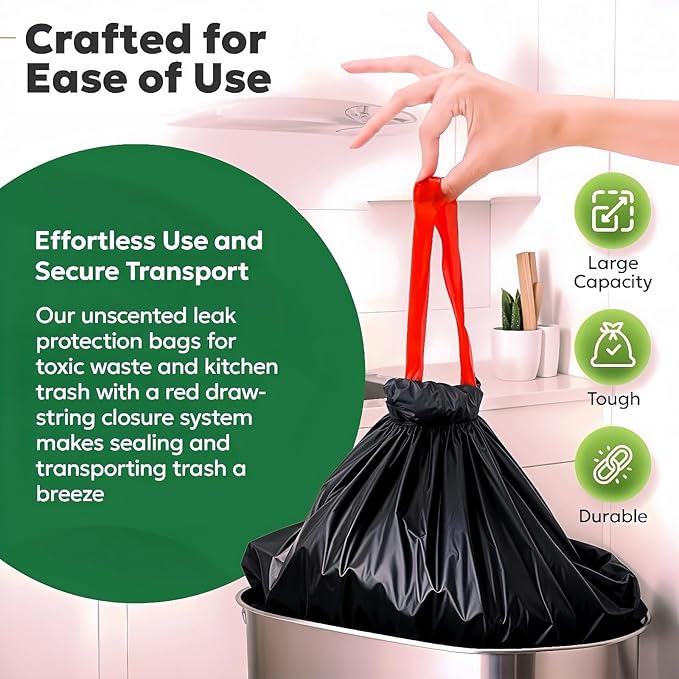 33 Gallon Black Drawstring Trash Bags 25 Count Heavy Duty Large Garbage Bags for Kitchen Office Yard