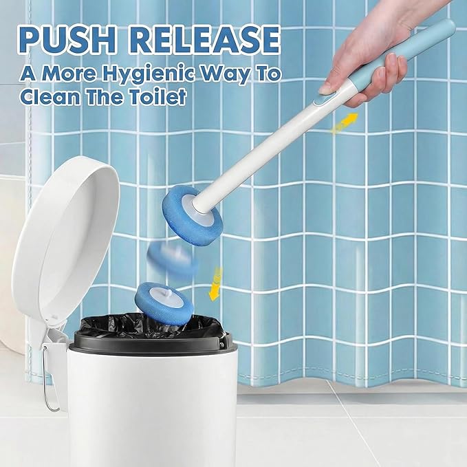 2-in-1 Toilet Cleaning Kit: Disposable Toilet Brush with 24 Refills &amp Pumice Stone Scrubber with 4 Stones Wall Mounted Holder No-Touch Cleaning for Toilets Sink