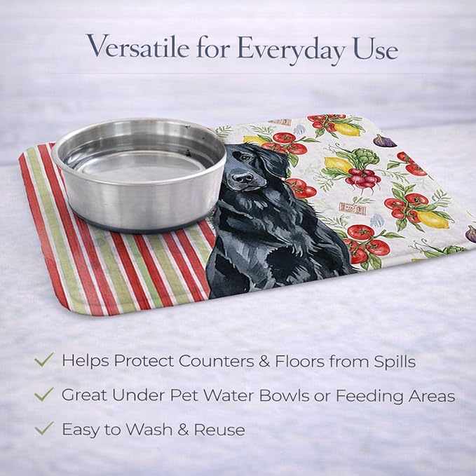 Caroline's Treasures Black Flat-Coated Retriever Vegetables Dish Drying Mat Absorbent Dish Drying Mat Pad for Kitchen Counter Dish Drainer Mat for Countertop 14 x 21 Multicolor