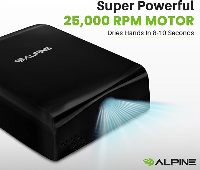 Alpine Hand Dryers for Bathrooms Commercial Extreme Speed Automatic Electric Hand Dryer for Home Bathroom/Restaurant with HEPA Filter Heat &amp Speed Control - ADA Compliant (120v Black)