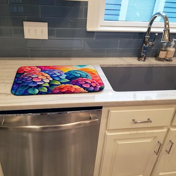 Caroline's Treasures DAC1440DDM Hydrangeas in Color Dish Drying Mat Absorbent Dish Drying Mat Pad for Kitchen Counter Dish Drainer Mat for Countertop 14 x 21 Multicolor