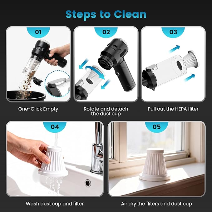 Wansimoo Handheld Car Vacuum Cleaner25000PA Strong Cyclonic Suction Foldable Mini Vacuum Portable Cordless with Digital Display and One Touch Dust Removal for Car Home Office Kitchen (Silver)
