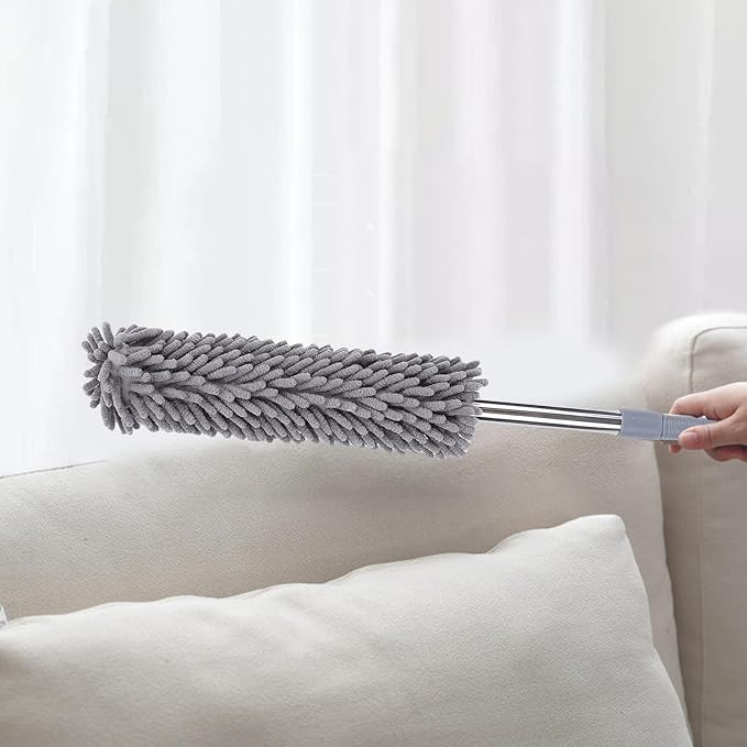 Telescopic Duster with electrostatic adsorption Soft 60 to 80 cm Washable with Flexible Corner Brushes for Easy dust Removal (Gray)
