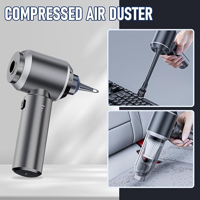 Car Vacuum Portable Cordless 20000PA High power Mini Vacuum Cleaner 4-in-1 Compressed Air Duster &amp Air Blower &amp Pump Hand Held Vacuum with Brushless Motor for Car Home OfficeCamping (Silver