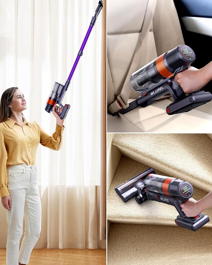 38Kpa Cordless Vacuum Cleaner 450W Cordless Vacuum Cleaner Up to 55 Mins Runtime with 1.5L Dust Cup&ampLED Display Purple