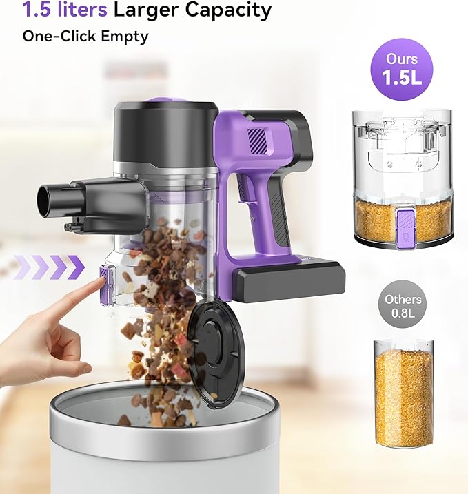 S10 Cordless Vacuum Cleaner 55Kpa 60mins Lightweight Stick Vacuum with Powerful Suction for Home Rechargeable Self-Standing Handheld Vacuum Cleaners for Hardwood Floors Carpets Purple
