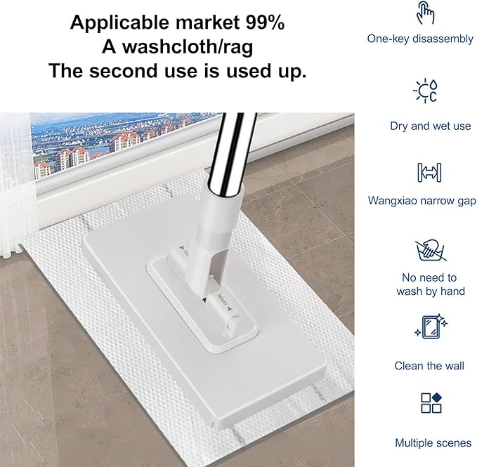 Mini Foldable Desktop MopOne-Button Disassembly for Narrow Gap CleaningDry &amp Wet Use Wall &amp FloorNo Wash Design for Kitchen Bathroom &amp More(1pc+8*Cloth)