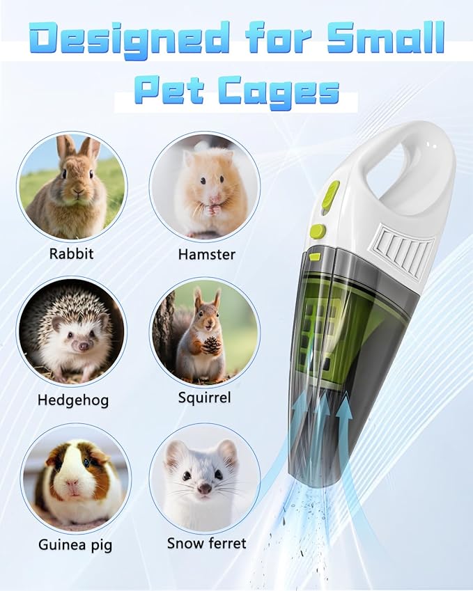 Guinea Pig &amp Rabbit Vacuum Cleaner Poop: Extended Capacity Cordless Cleaner for Pet Cages – Tackle Daily Messes of Guinea Pig Bunny Bird Reptile &amp Other Small Animals - White