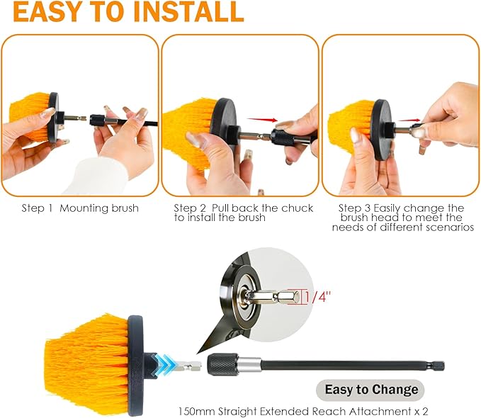 18PCS Drill Brush Attachments Set Power Cleaning Scrub Brushes with Scrub Pads Sponge Extend Long Attachment Cleaning Brush Supplies for Bathroom Bathtub Grout Tile Sinks Corners Car Wheel