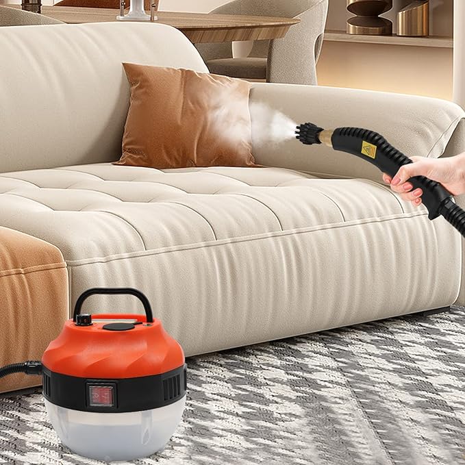 Steam Cleaner Handheld for Home Use 1600W Portable Steamer for Cleaning 1.35L/0.35Gal Water Tank Capacity Steam Cleaner for Car Floor Tiles Kitchen Bathroom (Orange)