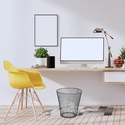 10 Pack 9 inch Round Waste BasketWire Mesh Desk Metal Trash Garbage Can Wastebasket Recycling Black Trash Bins Garbage Container for Bedroom Office School Kitchen Home Living Room Bathroom