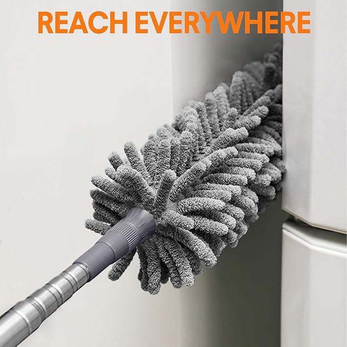 Dusters for Cleaning High Ceiling Fan Newliton Microfiber Duster with Extension Pole 30-100 Long Handle for Ceiling Fans Blinds Cobweb Home Orange