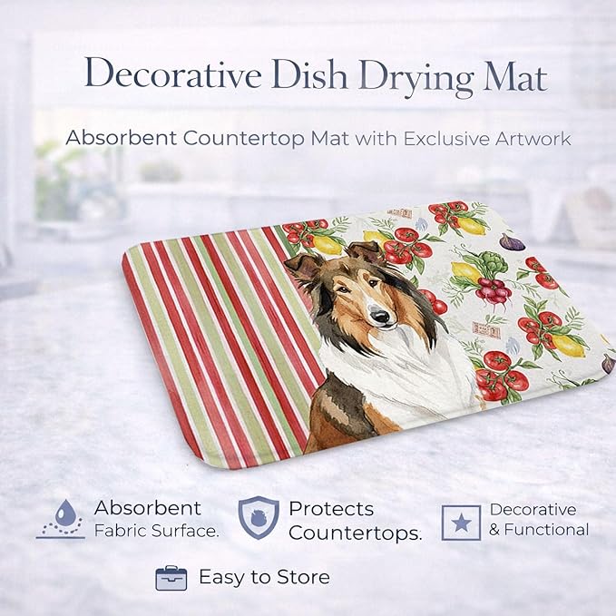 Caroline's Treasures Sable Collie Vegetables Dish Drying Mat Absorbent Dish Drying Mat Pad for Kitchen Counter Dish Drainer Mat for Countertop 14 x 21 Multicolor