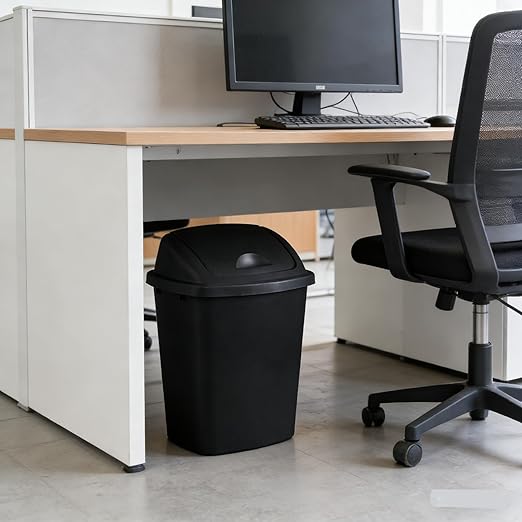 4 Pack Plastic Commercial Trash Can Wastebasket Garbage Container Bin with Swing Top Lid 6.6 Gallon/25 Liter