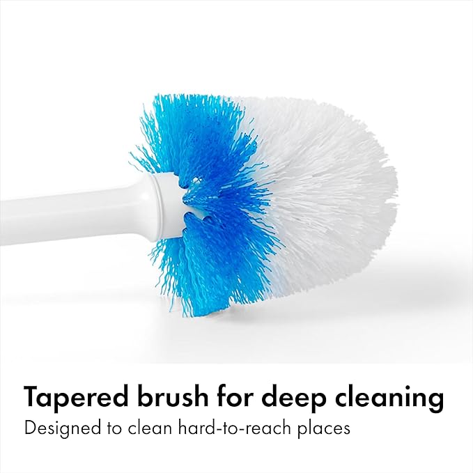 OXO Good Grips Compact Toilet Brush &amp Canister Toilet Bowl Brush and Holder with Automatic Canister Door Bathroom and Small Spaces Cleaning Supplies Essential