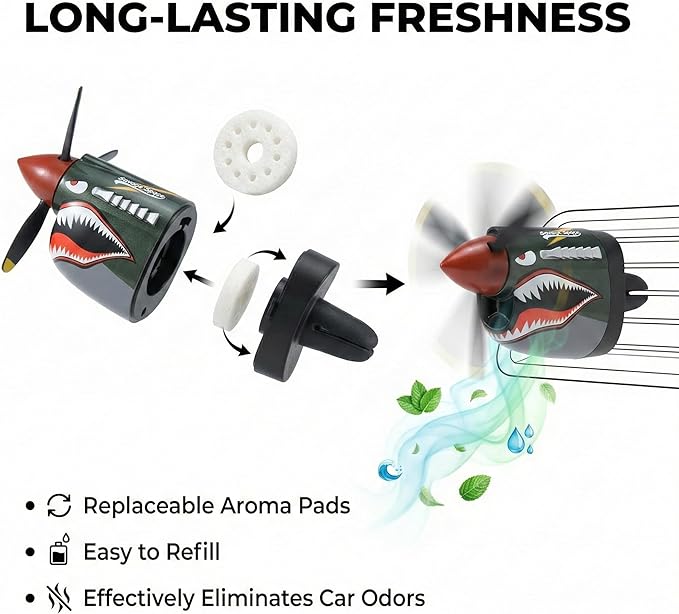 P-40 Warhawk Car Air Freshener with Spinning Propeller - Vent Clip Dashboard Decor for Men Long Lasting Odor Eliminator &amp Aviation Gift (1pcs-tiger)
