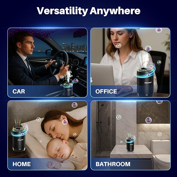 Smart Car Air Freshener Diffuser with Starry Sky Projection and 50ml Perfume Auto On/Off Intelligent 3 Adjustable Spray Modes Rechargeable Car Aroma Diffuser Cologne