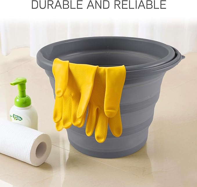 SIMPLEMADE Collapsible Bucket Cleaning Set - Includes 2 Foldable Buckets Spray Bottle Rag Scrubbing Brush and Sponge - Holds Up to 10 liters Easy Storage All-Purpose Cleaning Solution