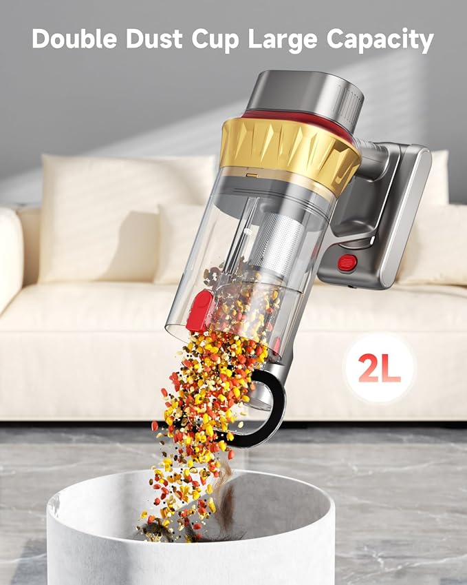 650W Cordless Vacuum Cleaner with 55KPa Flagship Suction 75-Min Extended Runtime 2.5L Dual-Cup Capacity Anti-Tangle Brush &amp Self-Standing Design HEPA Filtration for Furniture Carpet Pet Hair