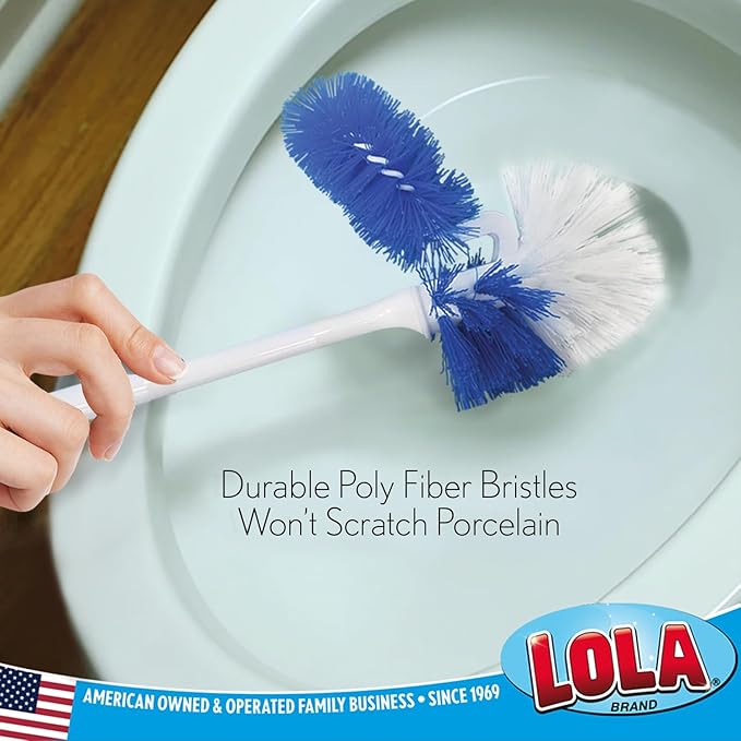 LOLA Classic Toilet Brush w/Under-The-Rim Scrubber 24 Pack Deep Cleans The Entire Toilet Bowl Non-Slip Handle w/Rubber Comfort Grip