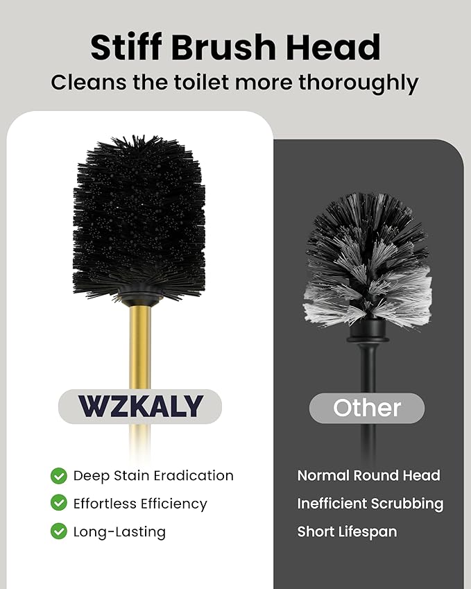Toilet Brush and Holder Set Toilet Bowl Brush for Bathroom with Long Handle Stainless Steel Toilet Cleaner Brush with Durable Scrubbing BristlesSplash-Prooft (Brushed Gold)