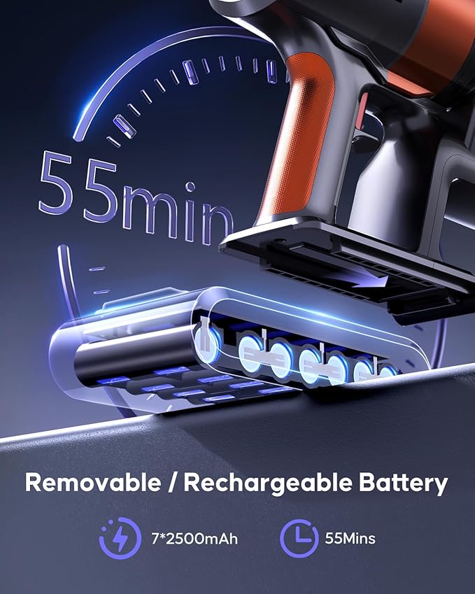 38Kpa Cordless Vacuum Cleaner 450W Cordless Vacuum Cleaner Up to 55 Mins Runtime with 1.5L Dust Cup&ampLED Display Purple