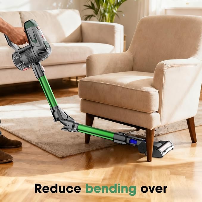 Cordless Vacuum Cleaner Upgraded 15KPA 70 Minutes Powerful Suction Rechargeable Lightweight 180° Bendable Cane Vacuum Cleaner for Home/Pet Hair/Carpet/Floor