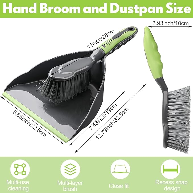 Zopeal 4 Set Dust Pan and Brush Set Small Dustpan with Broom Handheld Angle Broom and Dustpan Set for Home Room Kitchen Car Office Lobby Indoor Floor Cleaning