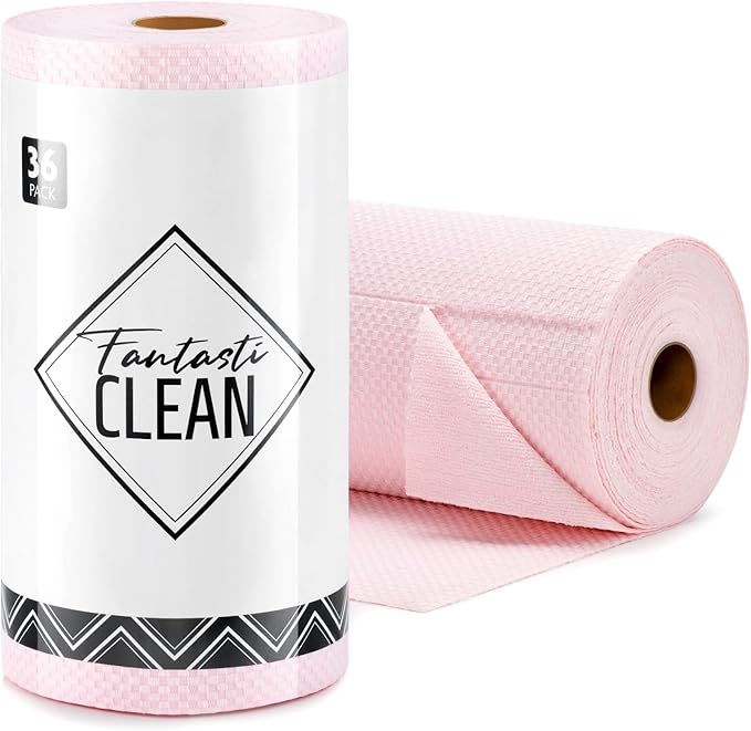 Fantasticlean Large Tear-Away Microfiber Cleaning Cloth Roll - 18'' by 12'' 36 Sheets Thick Dish Cloths Super Absorbent Reusable Kitchen Towels (Pink)