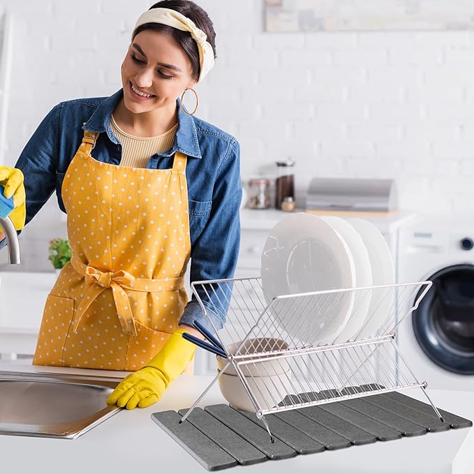 Nuanchu 2pack Large Stone Dish Drying Mat for Kitchen Counter 23.6(L)x15.4(W) Collapsible Diatomaceous Earth Water Absorbing Mat for Dishes Bottles Cups Match Any Countertop(Dark Grey)