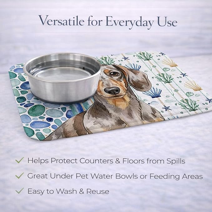 Caroline's Treasures Dapple Dachshund Coastal Sea Glass Dish Drying Mat Absorbent Dish Drying Mat Pad for Kitchen Counter Dish Drainer Mat for Countertop 14 x 21 Multicolor