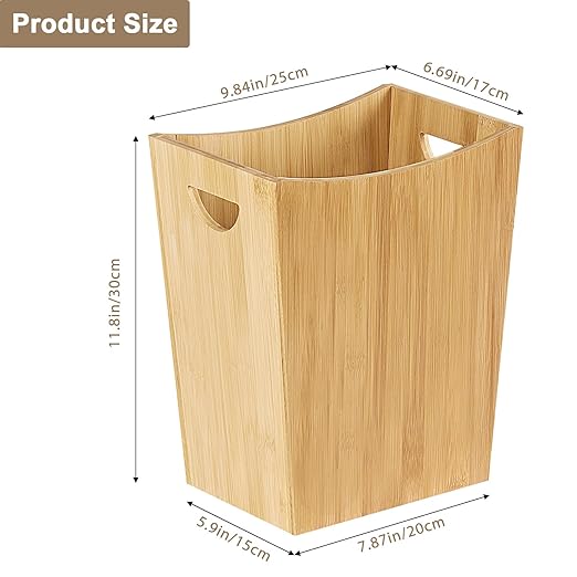 SEHERTIWY Wood Trash Can Wastebasket 2 Gallon Small Waste Basket with 2 Handles Rectangular Bathroom Garbage Can for Bathroom Office Living Room Bedroom Kitchen