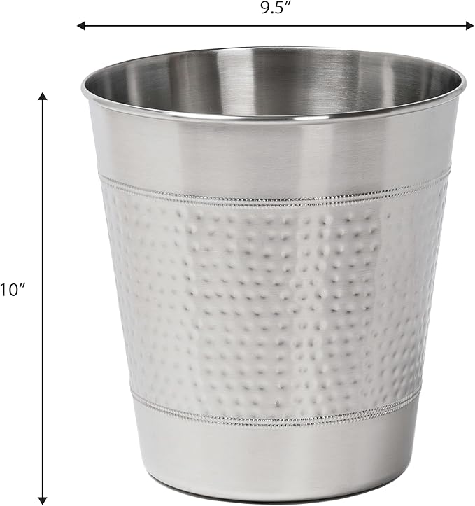 happimess HPM1111C Riley Modern Classic Hammered Steel Accent 2-Gallon Wastebasket for Home Bathroom Living Room Office Bedroom Kitchen Brushed Steel