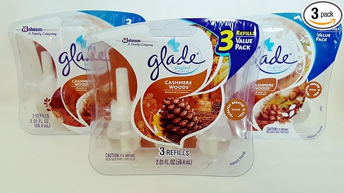 9 Refills Glade PlugIns Scented Oil CASHMERE WOODS 3 X 3 packs