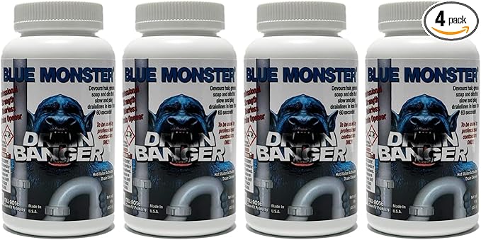 Drain Banger Drain Cleaner – Professional Hot Water Activated Formula – Devours Hair Grease Soap &amp Oils in Under 60 Seconds – Odorless &amp Septic-Safe – Pack of 4 (1 lb Bottles)
