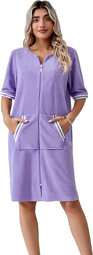 Richie House RH Housecoat Women Zipper Front Duster Robe 3/4 Lounger Housedress Pocket Nightgown S-3XL RHW4008
