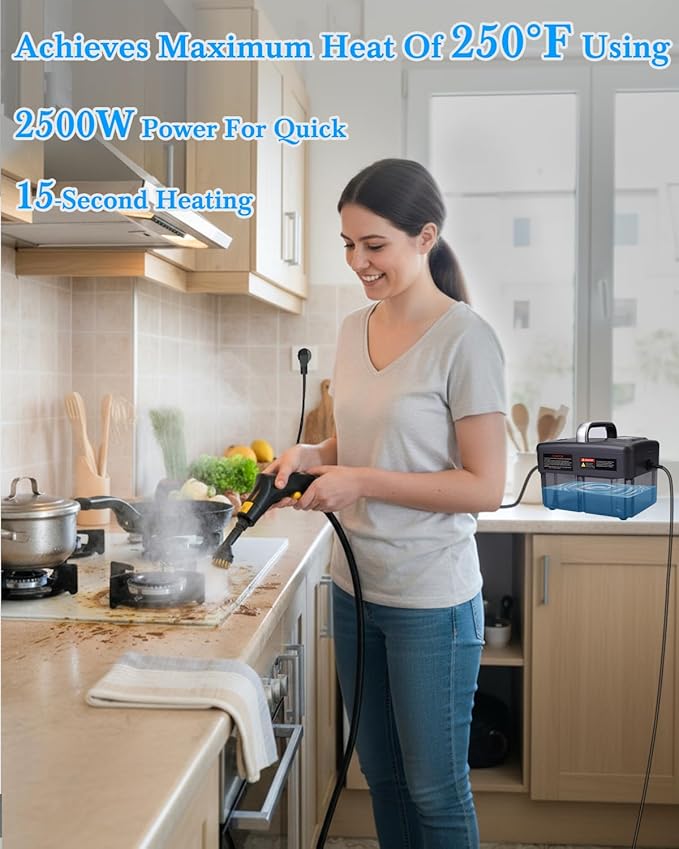 Steam Cleaner for Home - 1600ML Water Tank 15s Heat-Up Portable Steamer for Cleaning 6 Level Adjustable 2500W 45PSI 250°F Steam Handheld Steam Cleaner for Car Detailing Grease TileGrout
