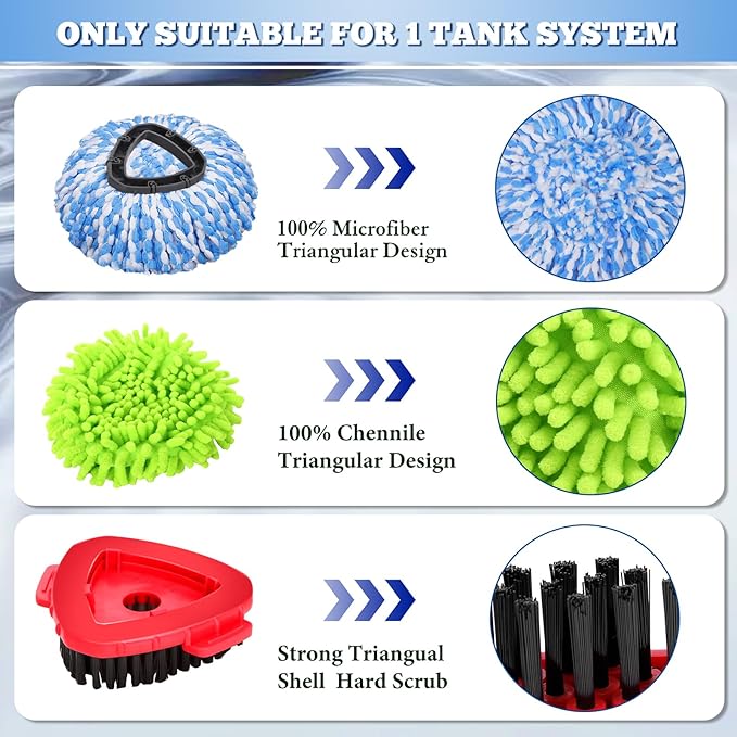 Microfiber Spin Mopping Refills Head for Oceda RinseClean 2-Tank System1 Gray Mop Scrub Brush + 1 Mops Base + 6 Pack Easy Cleaning Mop Heads Replacements