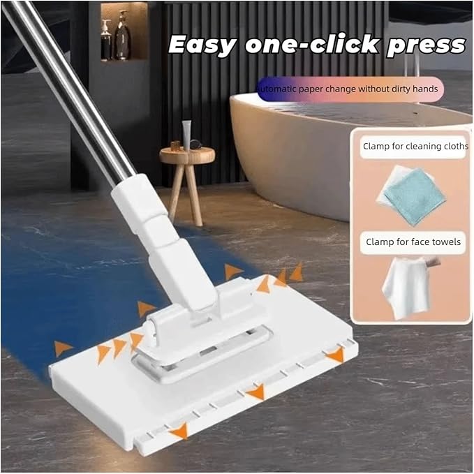 Compatible for with 3 Reusable Cloths Hands-Free Mop 360° Rotating Head Clamping Dust Mops Towel Removal(Mop with 3 Cloths)