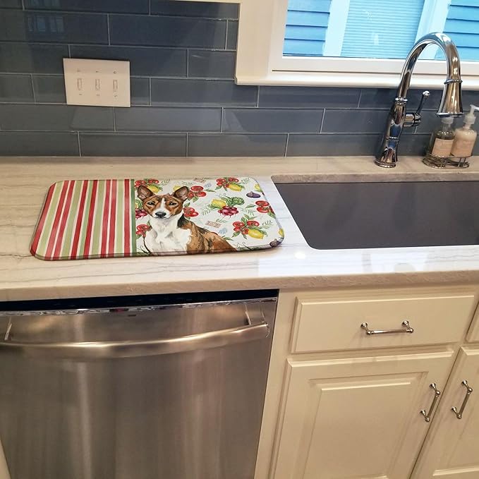 Caroline's Treasures Brindle and White Basenji Vegetables Dish Drying Mat Absorbent Dish Drying Mat Pad for Kitchen Counter Dish Drainer Mat for Countertop 14 x 21 Multicolor