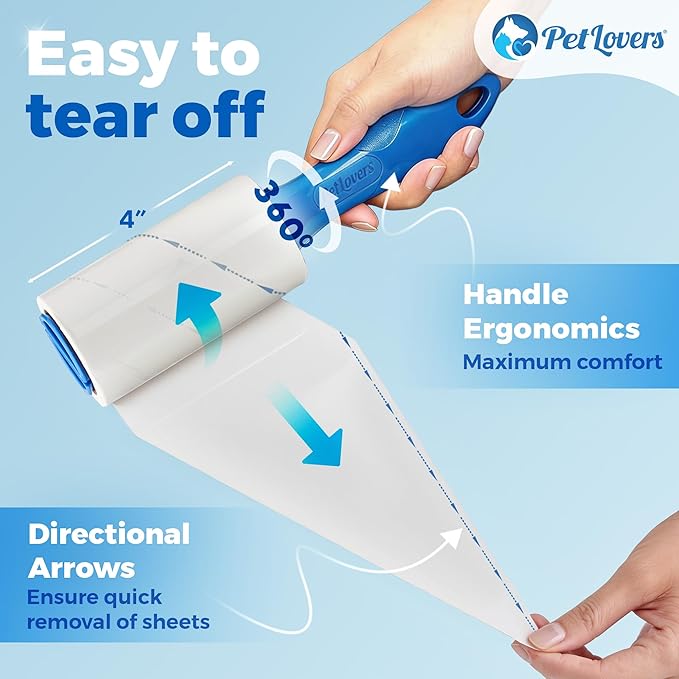 PetLovers Extra Sticky Lint Roller Mega Value Set 900 Sheets for Pet Hair Removal and Clothes Dog and Cat Lint Remover 10 Pack