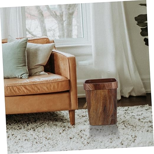 jojofuny Rustic Wood Grain Bathroom Trash Bin Medium Wastebasket for Home Office Outdoor Use Easy to Clean Maintain Elegant Design for Decor Styles