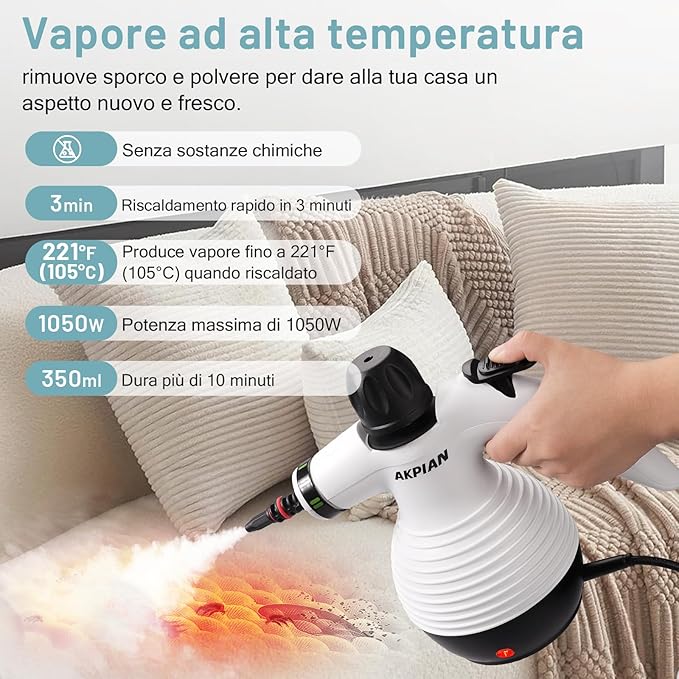 Steamer for Cleaning Multipurpose Portable Steam Cleaners for Home Use with Safety Lock and 10 Accessory Kit to Remove Grime Grease and More (Black) (White)