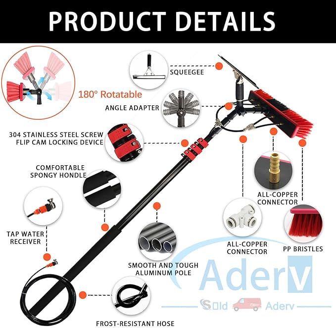 3.6-10.8 M Washing Kit: Water-fed BrushSqueegeeSoap Dispenser Window Cleaning Pole Water Fed Telescopic Brush Window Cleaner Equipment Car Cleaning Brush (35cm Brush7.2M)