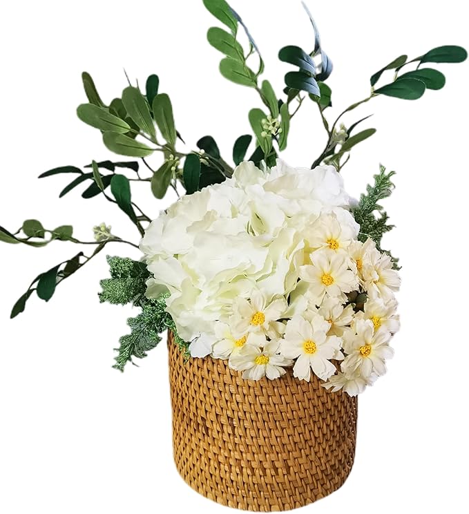 I-LAN Table Wicker Mini Trash CansBoho Rattan Desktop Storage BinRattan Cutlery Container HolderHome Decor Flower Pot Cover for Indoor Planter6.7x6.7x6