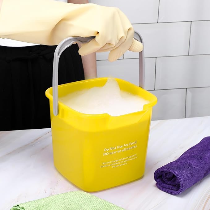 Roshtia 6 Pcs 3 Quart Cleaning Bucket Small Sanitizing Square Bucket Detergent Pail for Home Commercial Restaurant Kitchen Office School (Yellow)