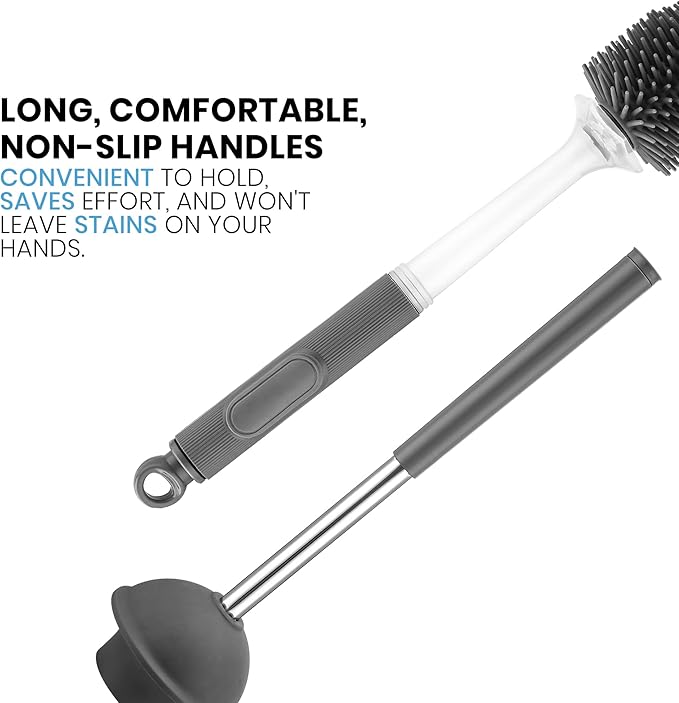 Toilet Brush &amp Plunger Set - Toilet Bowl Brush and Holder Refillable Liquid Dispenser Brush - 2 in 1 Silicone Toilet Brush &amp Plunger Set for Bathroom