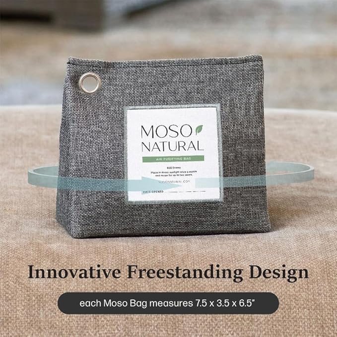 Moso Natural Air Purifying Bag 600g Premium Bamboo Charcoal Odor Absorber Room Deodorizer for Large Spaces Bedroom Kitchen Basement Pet Odor Eliminator for Home 21oz Charcoal Bags (2 Pack)