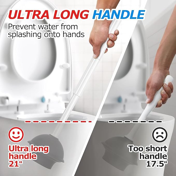 2Pack 2 in 1 Toilet Brush and Plunger SetClean Gloves Extended Handle PlungerToilet Bowl Brush Plunger SetBathroom Cleaning ToolsToilet Brush Plunger ComboCleaning Brush(Cream White)